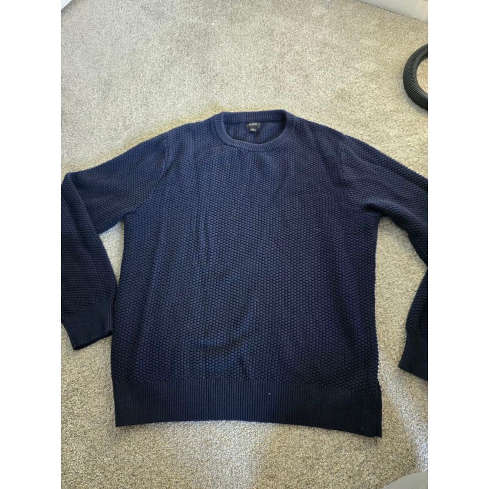 J crew Basket-stitch cotton crewneck sweater navy size L